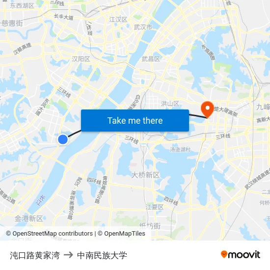 沌口路黄家湾 to 中南民族大学 map