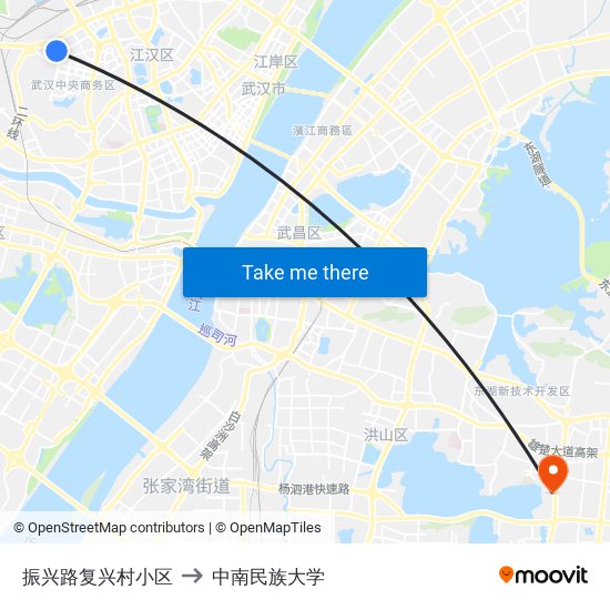 振兴路复兴村小区 to 中南民族大学 map