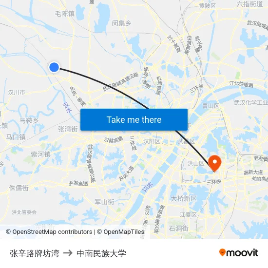 张辛路牌坊湾 to 中南民族大学 map