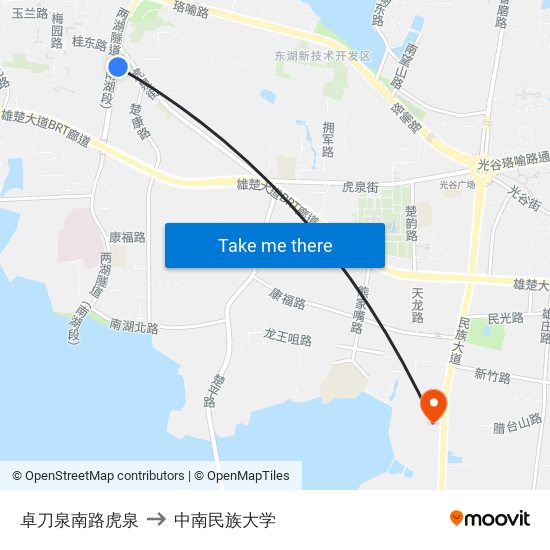 卓刀泉南路虎泉 to 中南民族大学 map