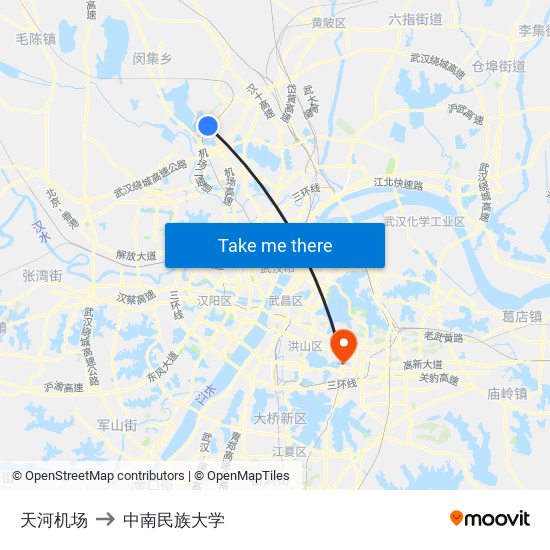天河机场 to 中南民族大学 map