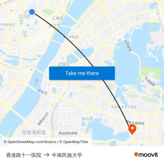 香港路十一医院 to 中南民族大学 map