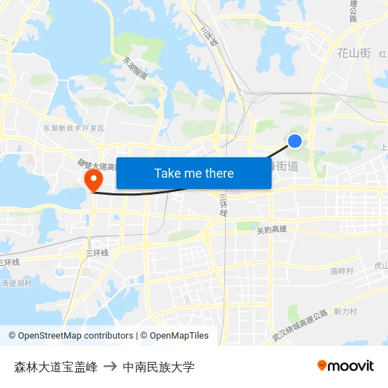 森林大道宝盖峰 to 中南民族大学 map
