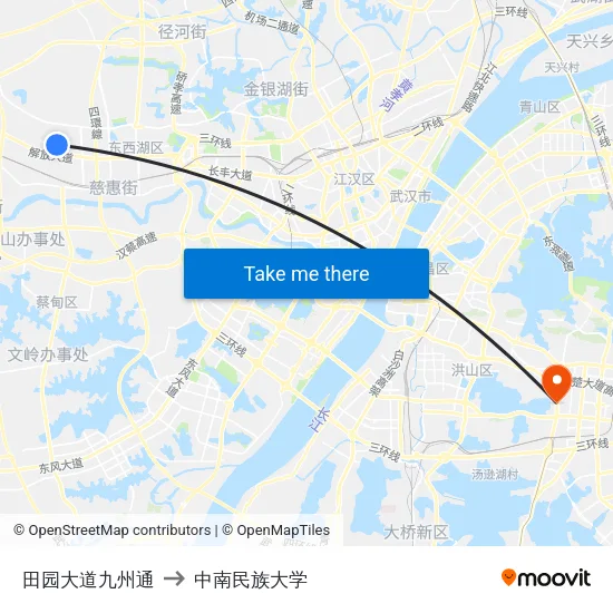 田园大道九州通 to 中南民族大学 map