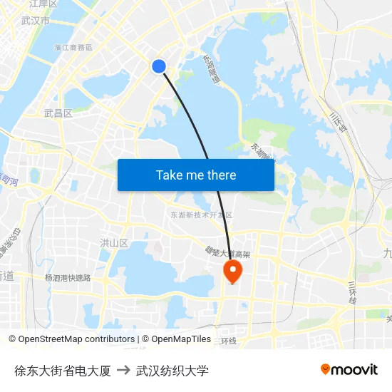 徐东大街省电大厦 to 武汉纺织大学 map