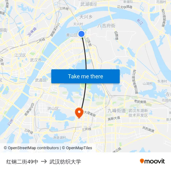 红钢二街49中 to 武汉纺织大学 map