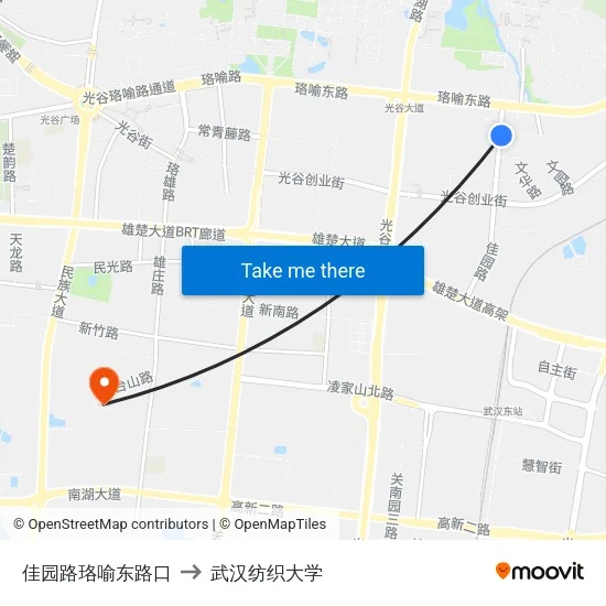 佳园路珞喻东路口 to 武汉纺织大学 map