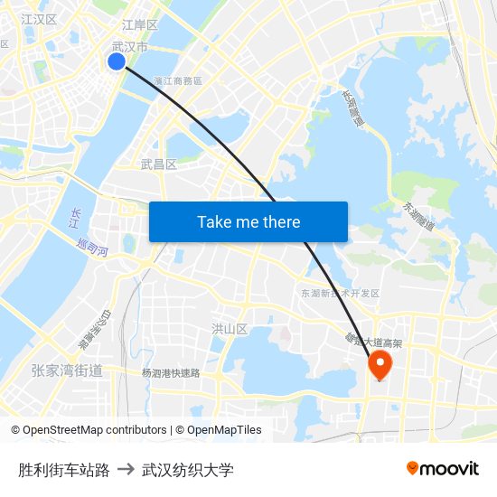 胜利街车站路 to 武汉纺织大学 map