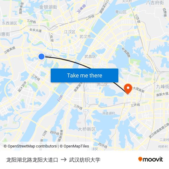 龙阳湖北路龙阳大道口 to 武汉纺织大学 map