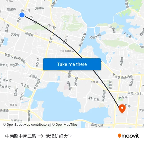 中南路中南二路 to 武汉纺织大学 map
