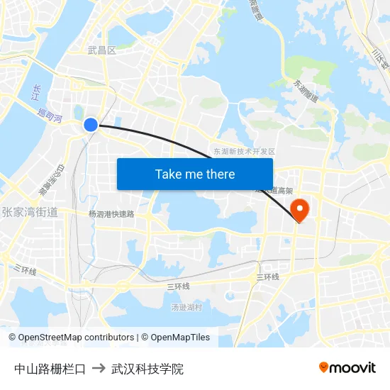 中山路栅栏口 to 武汉科技学院 map
