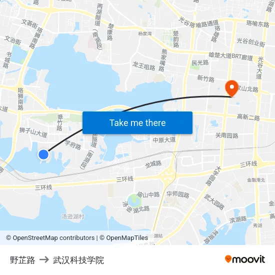 野芷路 to 武汉科技学院 map