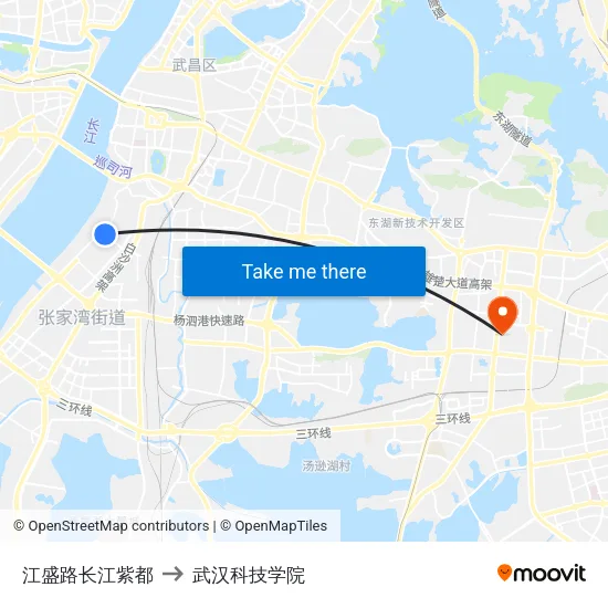江盛路长江紫都 to 武汉科技学院 map