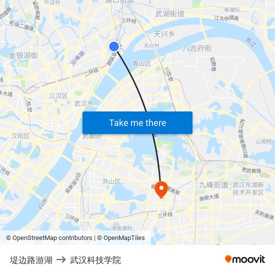 堤边路游湖 to 武汉科技学院 map