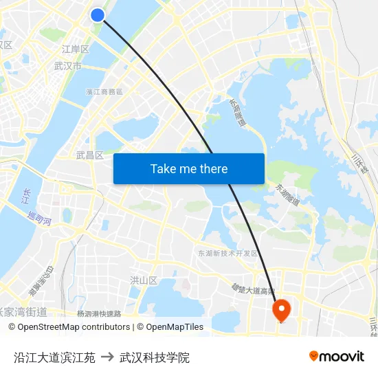 沿江大道滨江苑 to 武汉科技学院 map