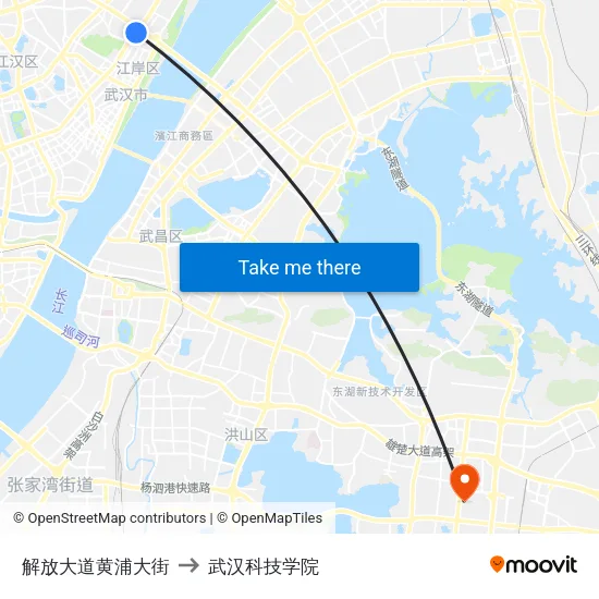 解放大道黄浦大街 to 武汉科技学院 map