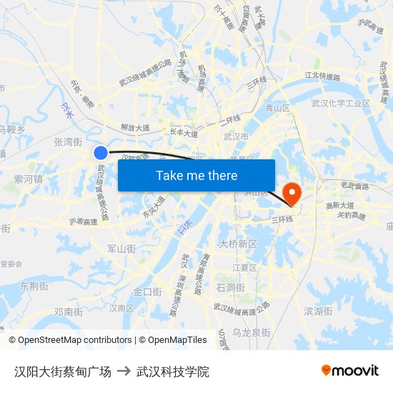 汉阳大街蔡甸广场 to 武汉科技学院 map