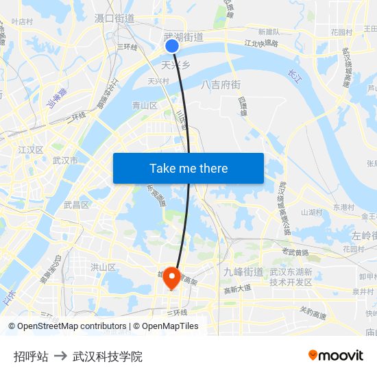 招呼站 to 武汉科技学院 map