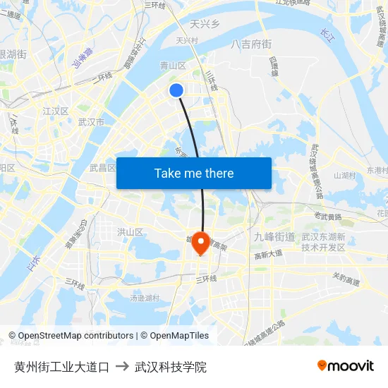 黄州街工业大道口 to 武汉科技学院 map