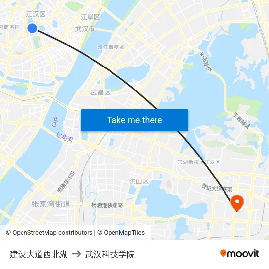 建设大道西北湖 to 武汉科技学院 map