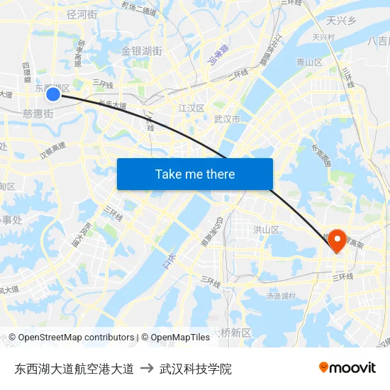 东西湖大道航空港大道 to 武汉科技学院 map