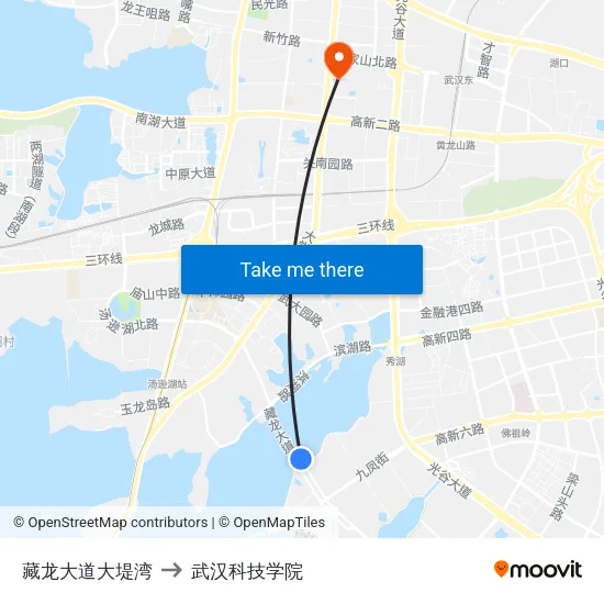 藏龙大道大堤湾 to 武汉科技学院 map