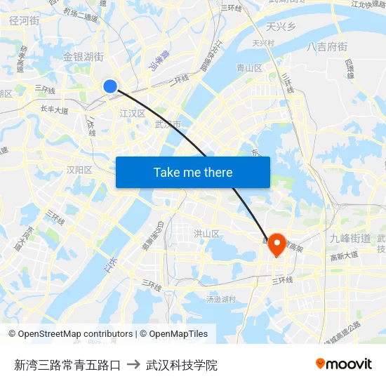 新湾三路常青五路口 to 武汉科技学院 map