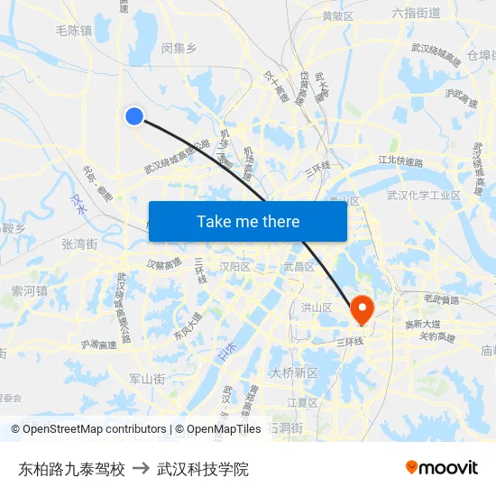 东柏路九泰驾校 to 武汉科技学院 map