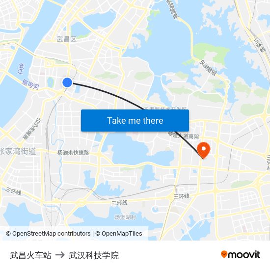 武昌火车站 to 武汉科技学院 map