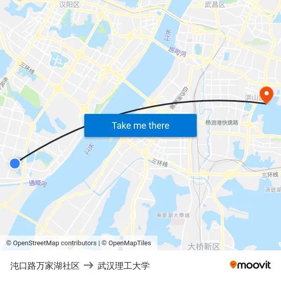 沌口路万家湖社区 to 武汉理工大学 map