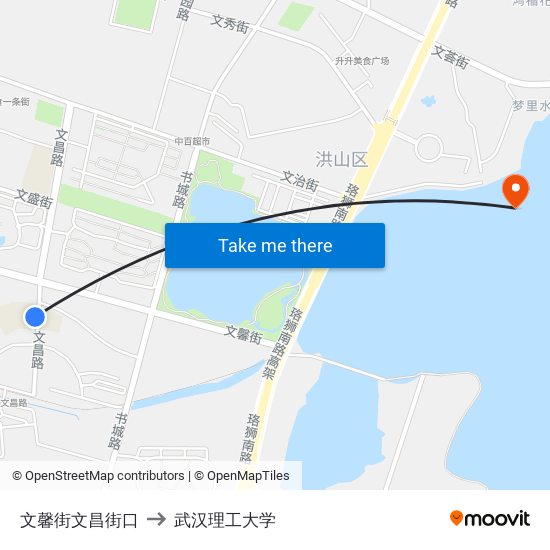 文馨街文昌街口 to 武汉理工大学 map