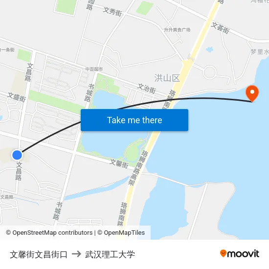 文馨街文昌街口 to 武汉理工大学 map