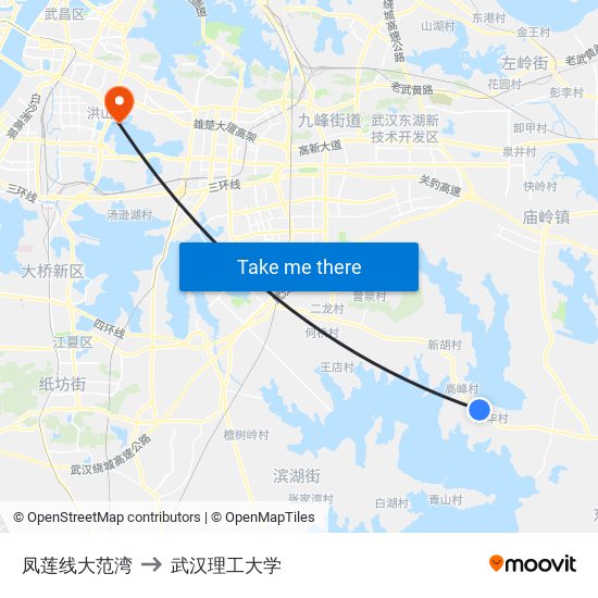 凤莲线大范湾 to 武汉理工大学 map