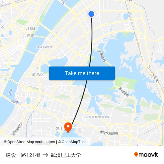 建设一路121街 to 武汉理工大学 map