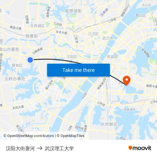 汉阳大街唐河 to 武汉理工大学 map