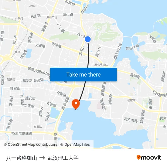 八一路珞珈山 to 武汉理工大学 map
