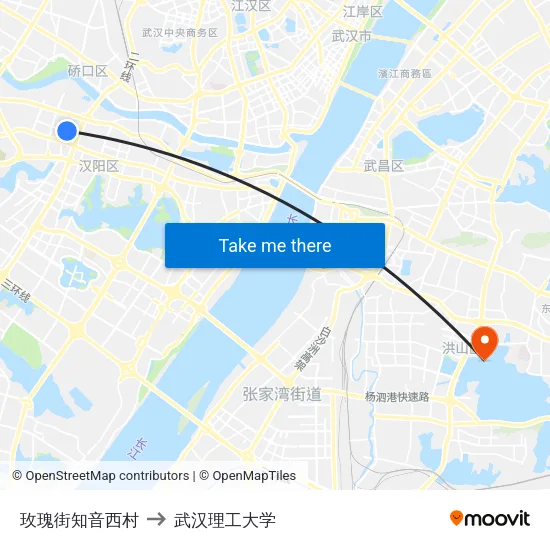 玫瑰街知音西村 to 武汉理工大学 map