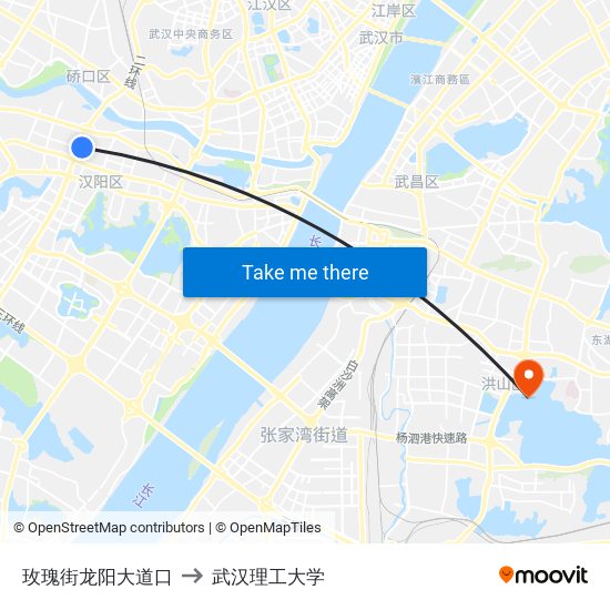 玫瑰街龙阳大道口 to 武汉理工大学 map