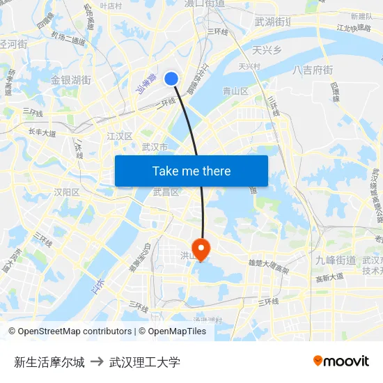 新生活摩尔城 to 武汉理工大学 map