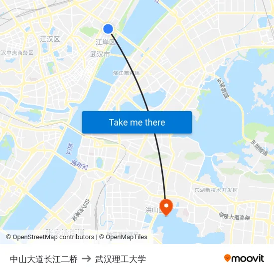 中山大道长江二桥 to 武汉理工大学 map