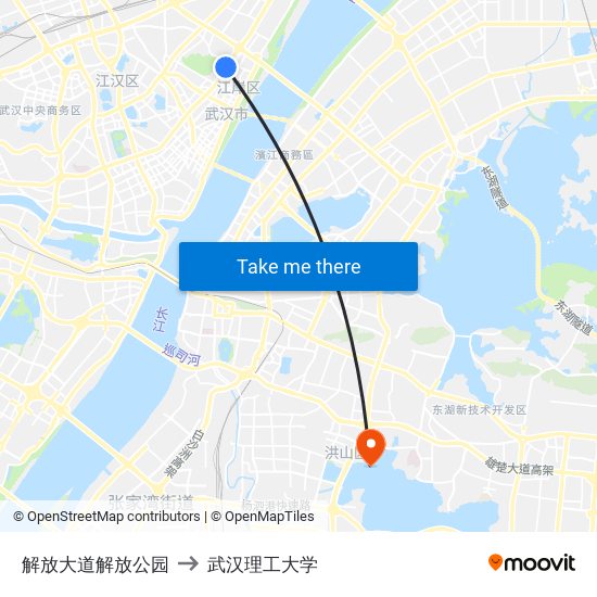 解放大道解放公园 to 武汉理工大学 map