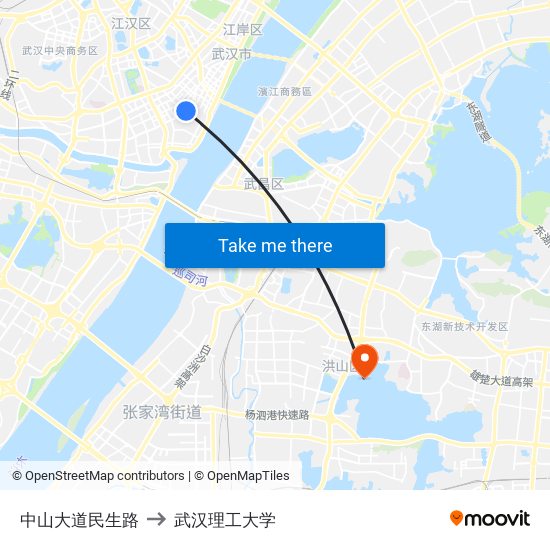 中山大道民生路 to 武汉理工大学 map