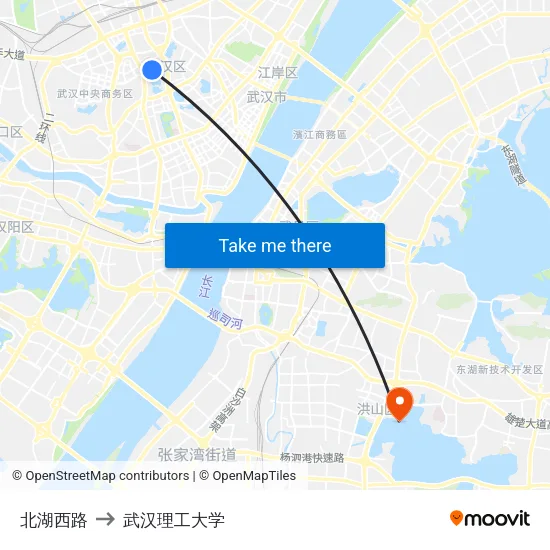 北湖西路 to 武汉理工大学 map