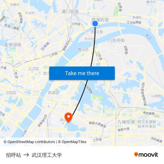 招呼站 to 武汉理工大学 map