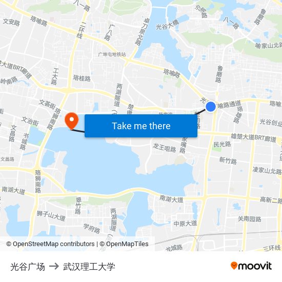 光谷广场 to 武汉理工大学 map