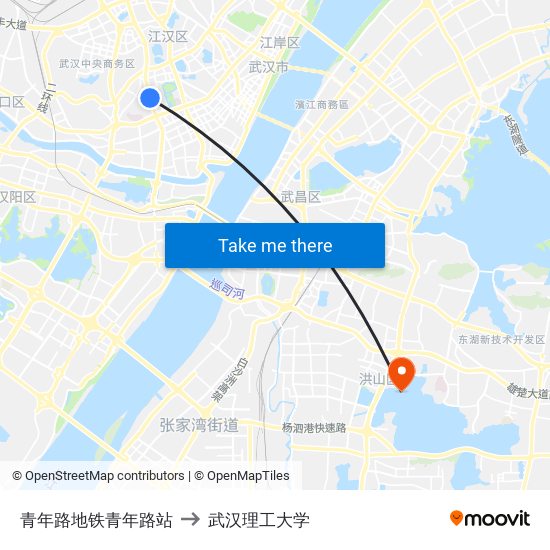 青年路地铁青年路站 to 武汉理工大学 map