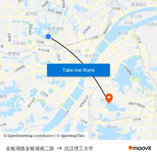 金银湖路金银湖南二路 to 武汉理工大学 map