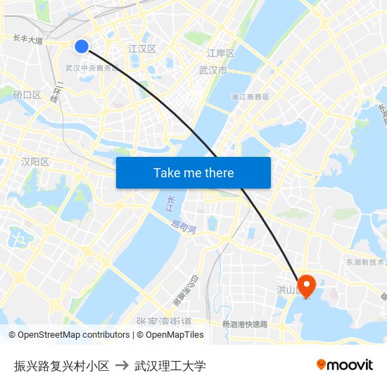 振兴路复兴村小区 to 武汉理工大学 map