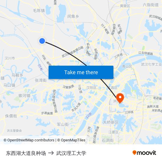 东西湖大道良种场 to 武汉理工大学 map