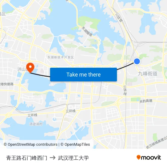 青王路石门峰西门 to 武汉理工大学 map
